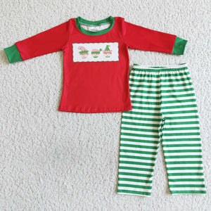 Red Green Stripes Boys Christmas Outfits