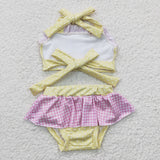 Cartoon Polka Dots Pink Plaid Yellow Girls Swimsuits