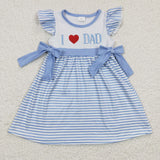 I Love Dad Stripe Blue Bows Girls Flutter Sleeve Dress