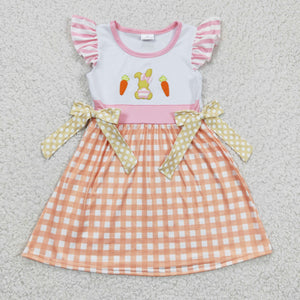 Bunny Carrot Plaid Stripe Bow Girls Easter Dress