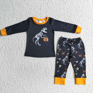 Promotional Dinosaur Pumpkin Black Boys Halloween Pajamas