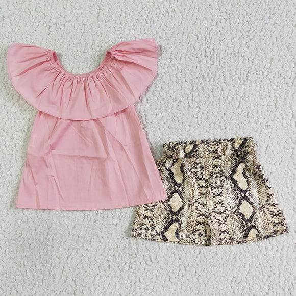 Promotional Snake Print Pink Girls Shorts Sets