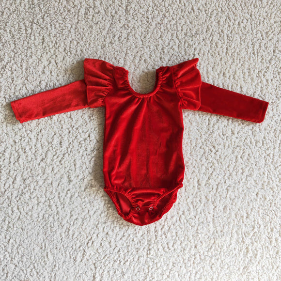 Solid Red Ruffles Girls Fall Romper
