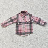 Pink Gray Brown Plaid Shirt Girls Long Sleeve Top