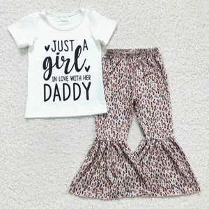 Promotional Love with her daddy Letters White Girls Short Sleeve+Trousers Sets