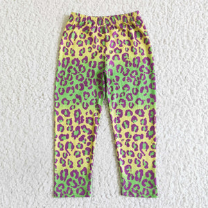Green Yellow Leopard Print Girls Legging Pants