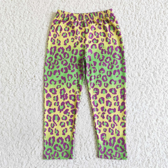 Green Yellow Leopard Print Girls Legging Pants
