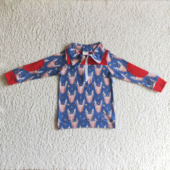 Promotional Reindeer Red Navy Polo Boys Christmas Top