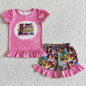 Promotional Hot Pink Cartoon Girls Shorts Sets
