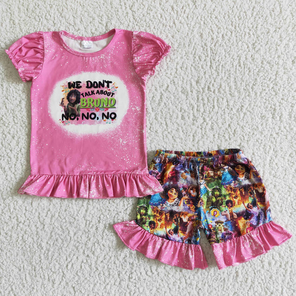 Promotional Hot Pink Cartoon Girls Shorts Sets