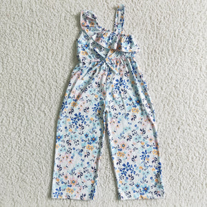 Blue Floral Girls Jumpsuit