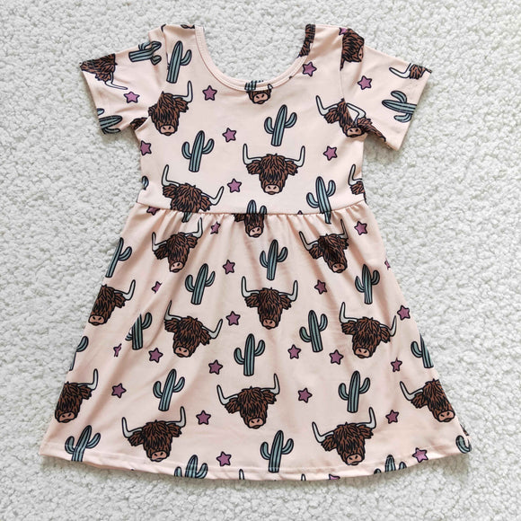 Promotional Yak Cactus Stars Beige Girls Short Sleeve Dress