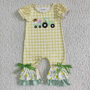 Promotional Girls Yellow Plaid Pig Summer Romper