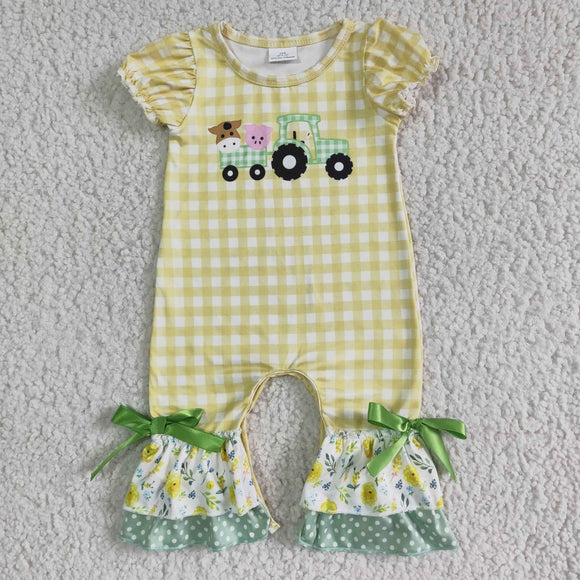 Promotional Girls Yellow Plaid Pig Summer Romper