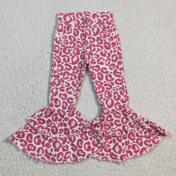 Leopard Print Pink Flared Girls Jeans Pants