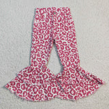 Leopard Print Pink Flared Girls Jeans Pants