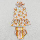 Floral Orange Stripe Girls Bummies Sets