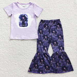 Wednesday Purple Girls Short Sleeve+Trousers Sets