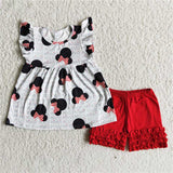 Promotional Cartoon White Red Girls Shorts Sets