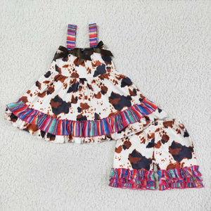 Promotional Bows Cow Print Girls Shorts Sets