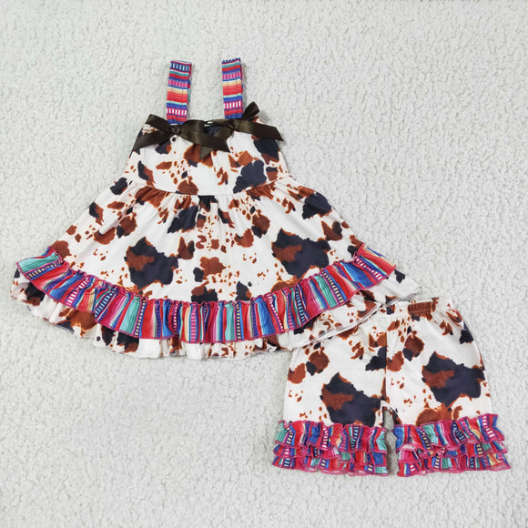 Promotional Bows Cow Print Girls Shorts Sets
