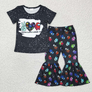 Promotional Cartoon Games Black Girls Short Sleeve+Trousers Sets