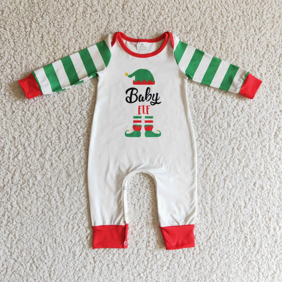 Cartoon Green Stripe Babe Christmas Romper