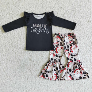 Merry Leopard Print Santa Black Girls Christmas Outfits