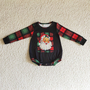 Santa Red Green Plaid Black Girls Christmas Romper