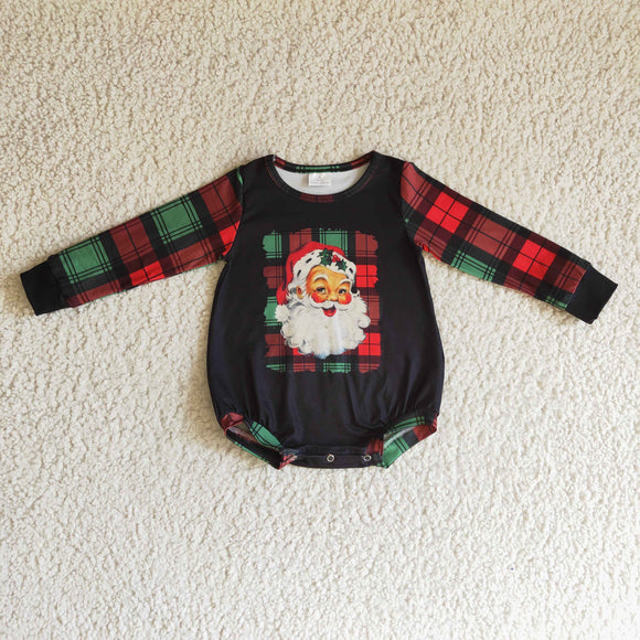 Santa Red Green Plaid Black Girls Christmas Romper