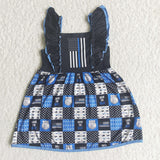 Promotional Police Car Flag Plaid Black Girls Flutter Sleeve Dress