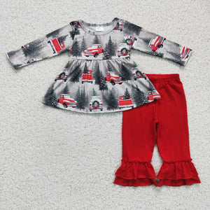 Promotional Car Tree Gray Red Girls Christmas Outfits