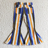 Blue White Orange Stripes Flared Girls Jeans Pants