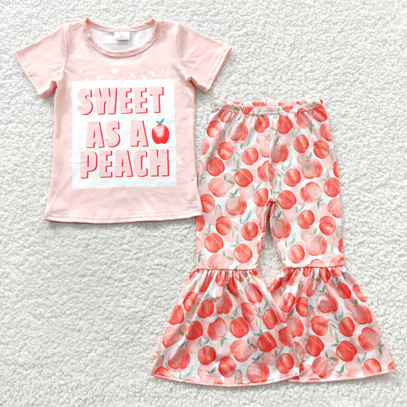 Sweet as a peach pink Girls Short Sleeve+Trousers Sets