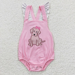 Stripe Dog Pink Girls Summer Romper