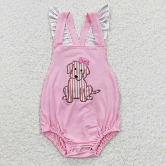 Stripe Dog Pink Girls Summer Romper