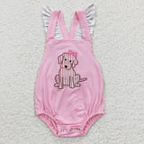 Stripe Dog Pink Girls Summer Romper