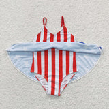 Stars Red White Stripe Lace Girls 4th of July Swimsuits