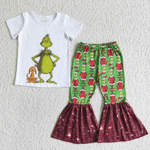 Cartoon Sequins Girls Christmas Outfits