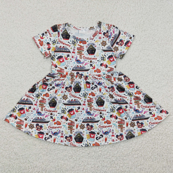 Cartoon White Girls Short Sleeve Dress