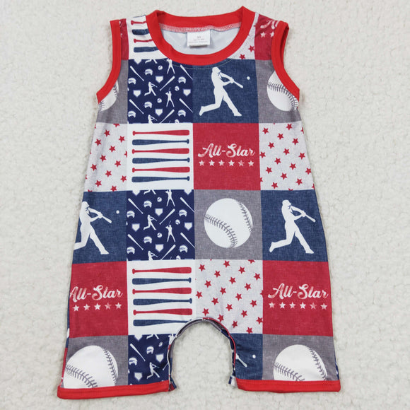 All Star Plaid Baseball Boys Summer Romper