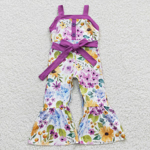 Floral Purple Bow Girls Jumpsuit