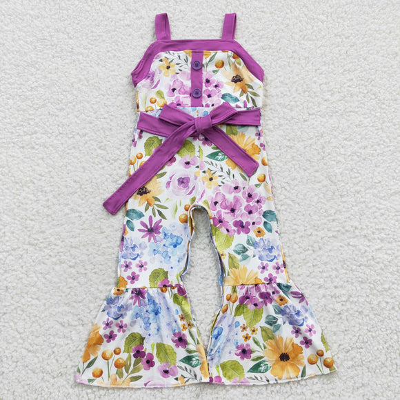 Floral Purple Bow Girls Jumpsuit