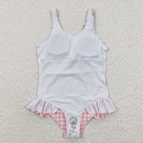 Horse Floral Orange Plaid Ruffles Girls Swimsuits