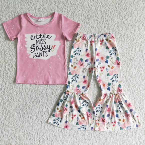 Promotional Little Miss Sassy Floral Girls Short Sleeve+Trousers Sets
