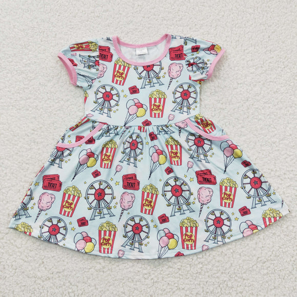 Balloon Ferris Wheel County Fair Queen Food Girls Short Sleeve Dress