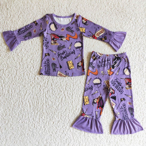 Promotional Cartoon Purple Ruffles Girls Halloween Pajamas