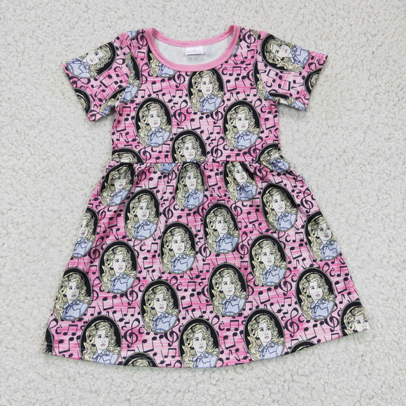 Promotional Music Pink Girls Short Sleeve Dress