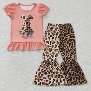 Leopard Print Bunny Pink Girls Easter Outfits