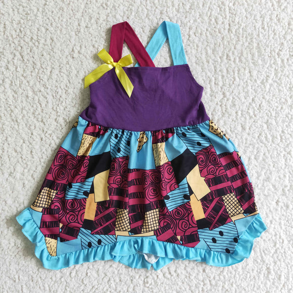 Bow Purple Blue Patchwork Girls Halloween Dress